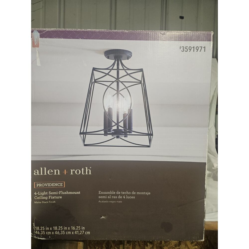 allen+roth Providence 18.25in Black Indoor 4 -Light Semi-flush Mount Light Metal